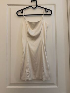 Sunday Best Ivory Satin Mini Slip Dress with Cowl Neck